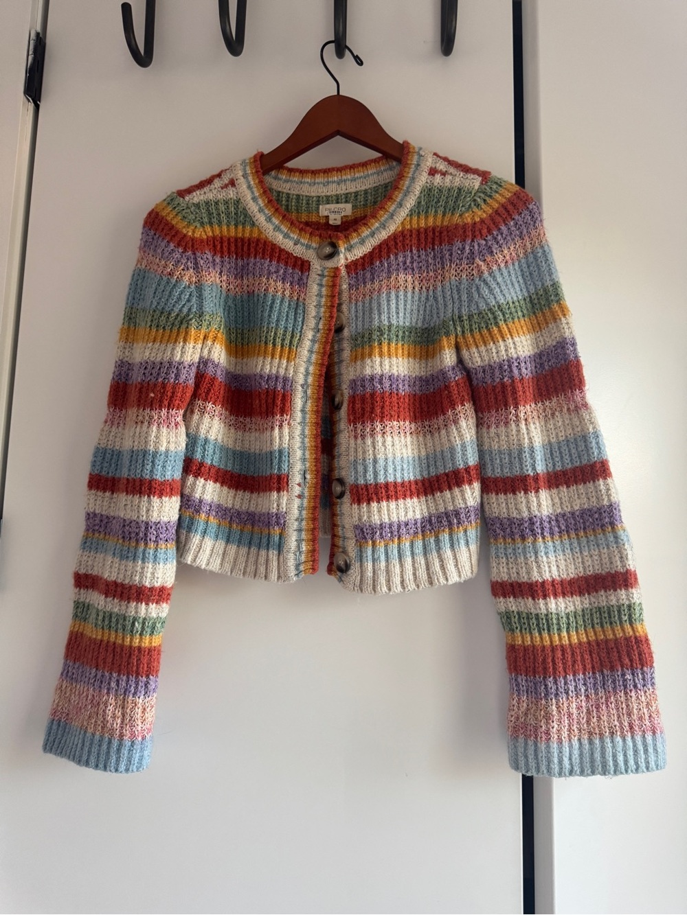 Anthropolgie Pilcro Multi-Stripe Knit Cardigan in Cream, Blue, Red, Yellow